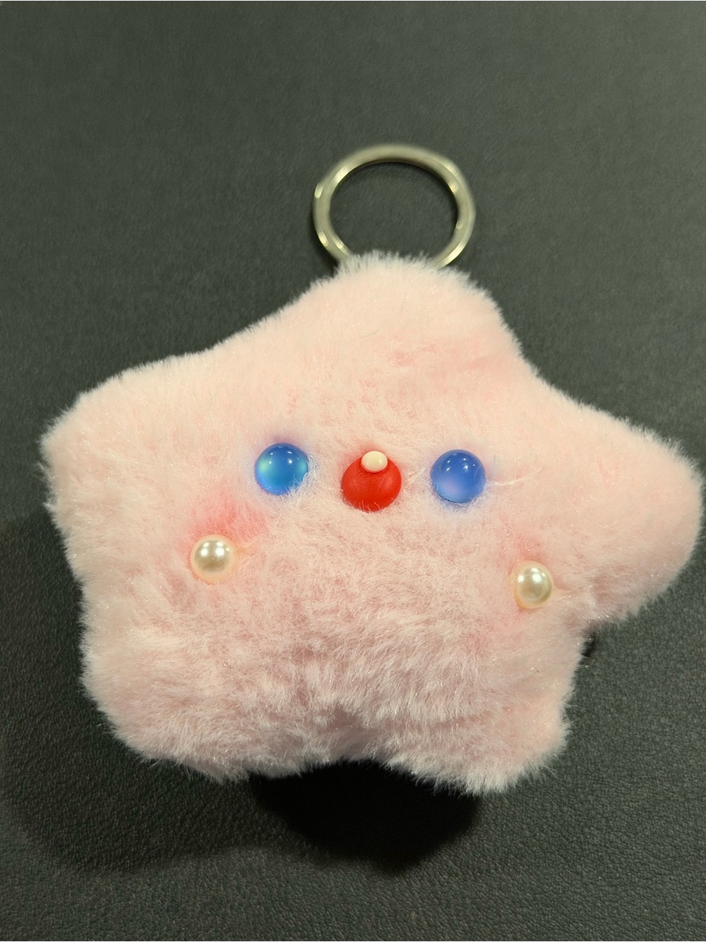 Pink Star Plush Keychain with Bead Face